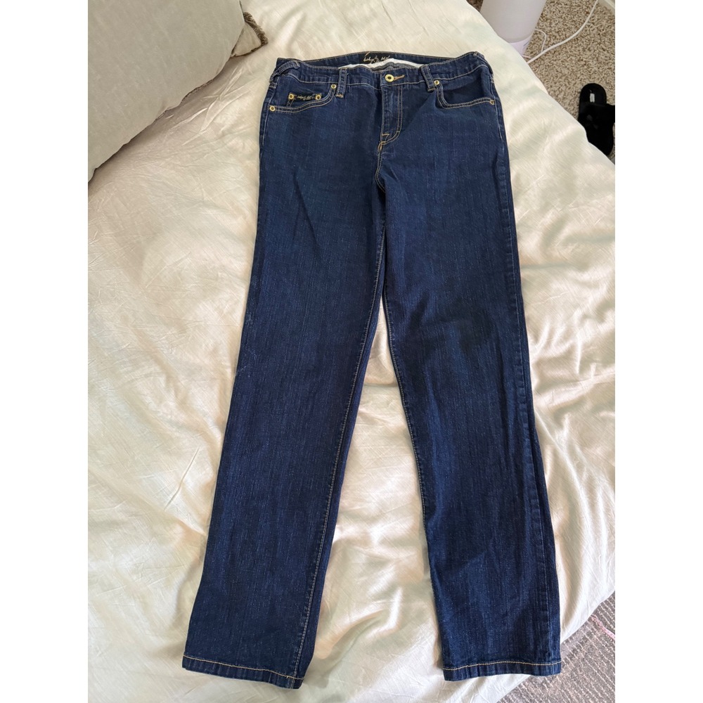 Y2K Baby Phat Dark Wash Jeans 14 Low Rise Straight‎ Leg Gold Cat Logo Denim